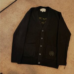 Lingua Franca "here comes the sun" Black Cashmere Cardigan Size S